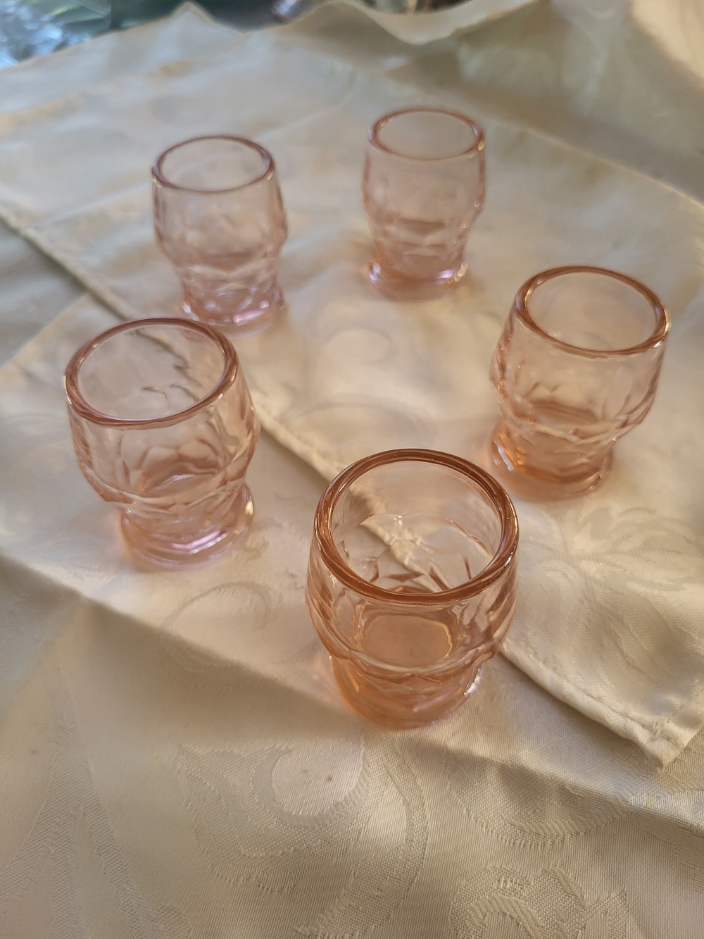 Set of 5 Vintage 1940s Cambridge Heather Bloom Pink Georgian Glass Short Tumbler